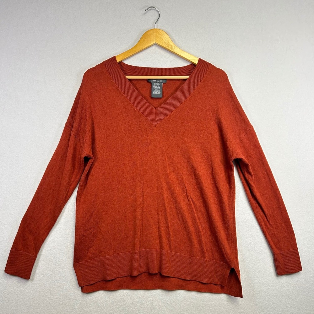 Matty‎ M Womens Orange V Neck Long Sleeve Sweater Size M Basic Classic